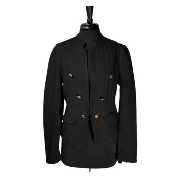 Free People Women's Blazer Black Double Breasted Gold Button Military Jacket M - Picture 1 of 9